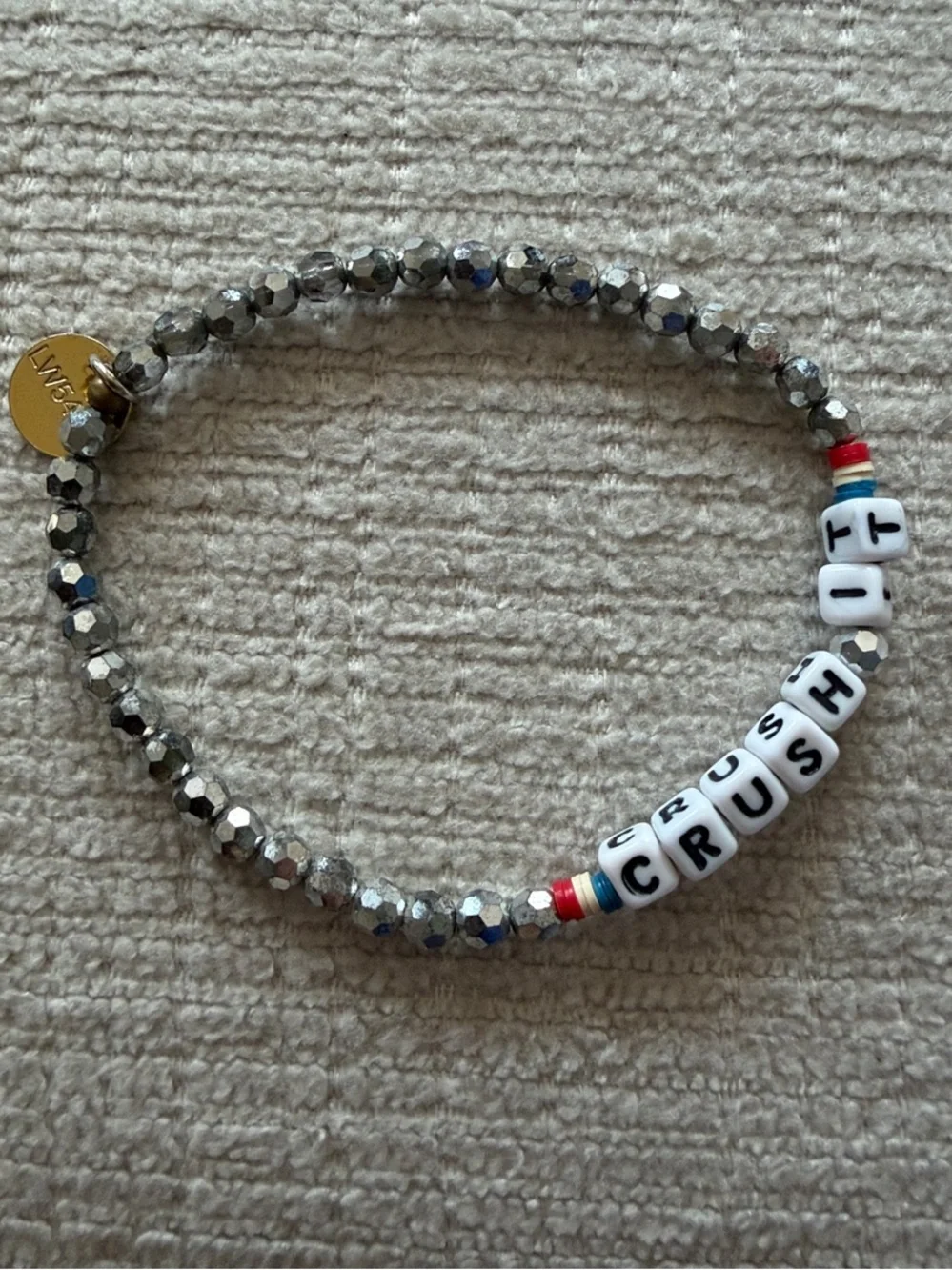 LITTLE WORDS PROJECT 'CRUSH IT’ Stretch Bracelet with White Letter Beads